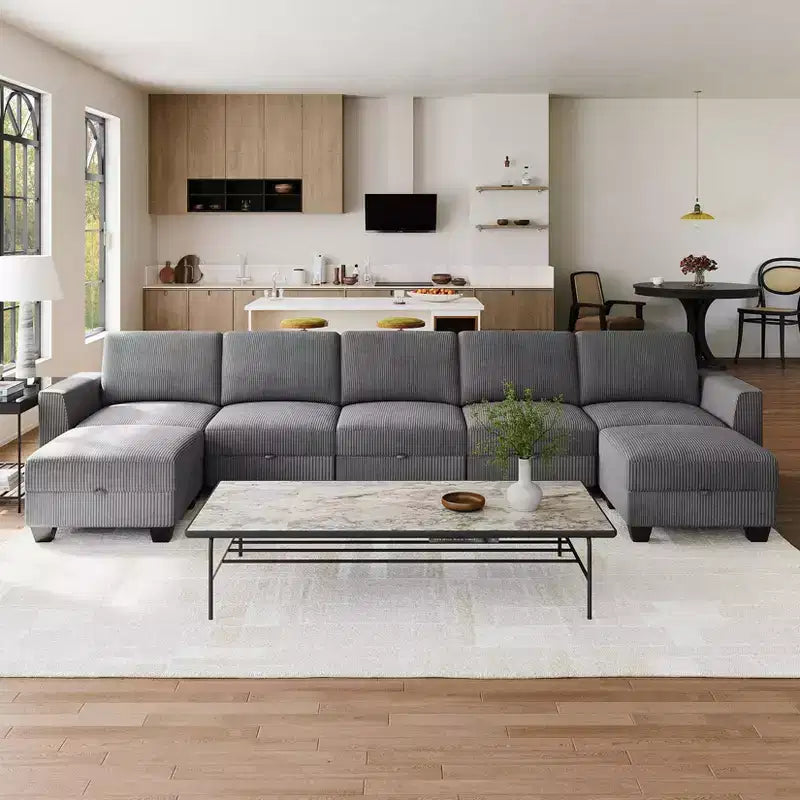 GustoWave Divano componibile letto 140''L, divano letto componibile con 7 posti e contenitore, penisola