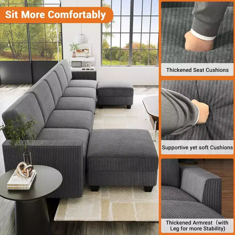 GustoWave Divano componibile letto 140''L, divano letto componibile con 7 posti e contenitore, penisola