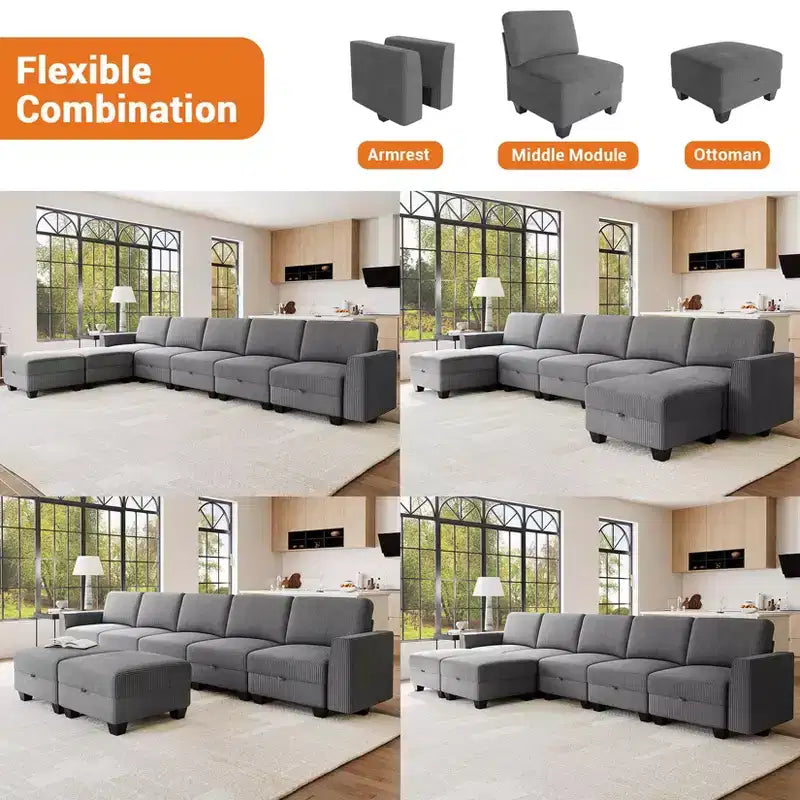 GustoWave Divano componibile letto 140''L, divano letto componibile con 7 posti e contenitore, penisola