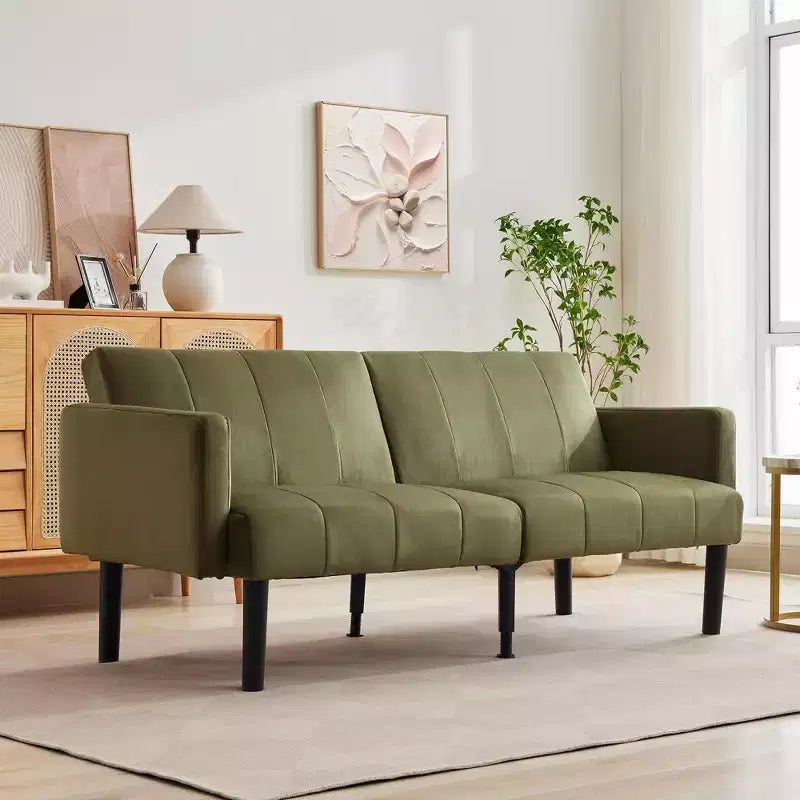 Divano futon convertibile moderno da 75'', divano futon imbottito in legno massello, divano a due posti regolabile in tessuto per soggiorno