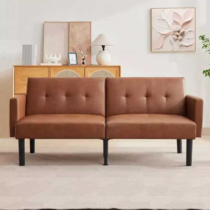 Divano futon convertibile moderno da 75'', divano futon imbottito in legno massello, divano a due posti regolabile in tessuto per soggiorno
