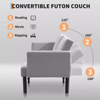 Divano futon convertibile moderno da 75'', divano futon imbottito in legno massello, divano a due posti regolabile in tessuto per soggiorno