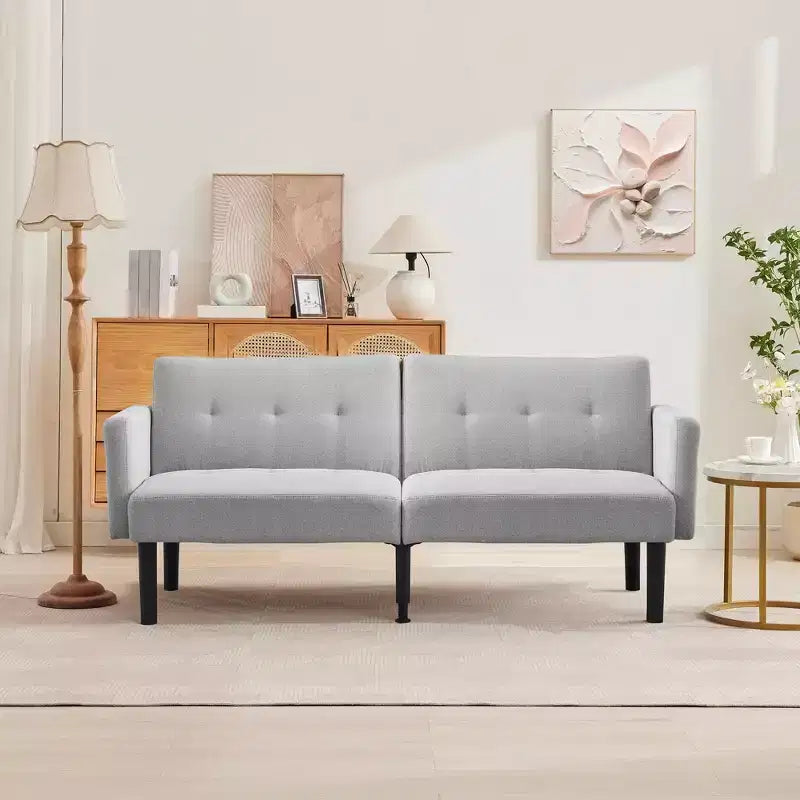 Divano futon convertibile moderno da 75'', divano futon imbottito in legno massello, divano a due posti regolabile in tessuto per soggiorno