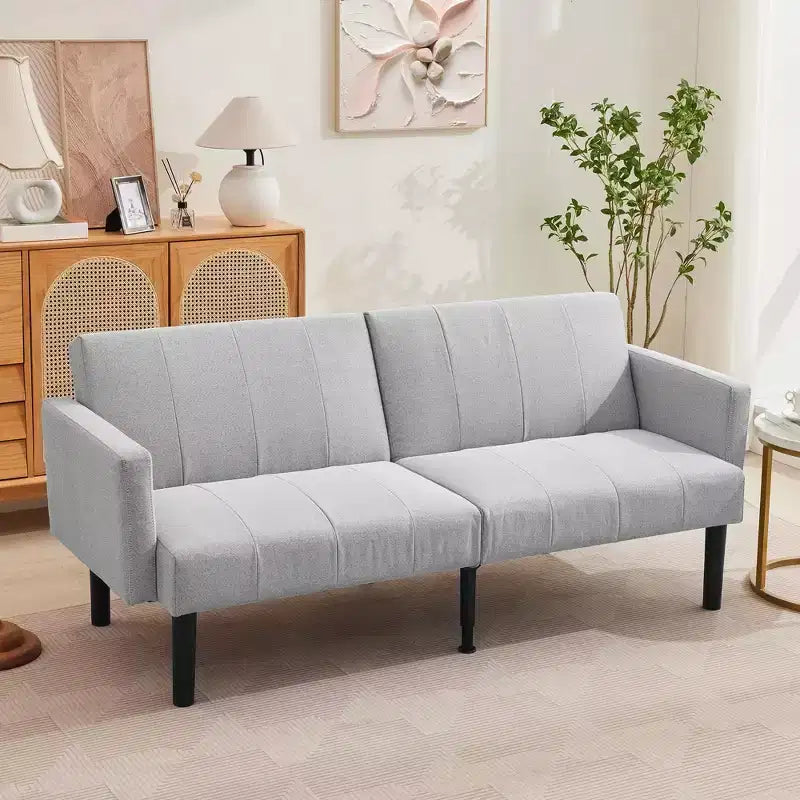 Divano futon convertibile moderno da 75'', divano futon imbottito in legno massello, divano a due posti regolabile in tessuto per soggiorno