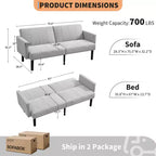 Divano futon convertibile moderno da 75'', divano futon imbottito in legno massello, divano a due posti regolabile in tessuto per soggiorno