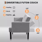 Divano futon convertibile moderno da 75'', divano futon imbottito in legno massello, divano a due posti regolabile in tessuto per soggiorno