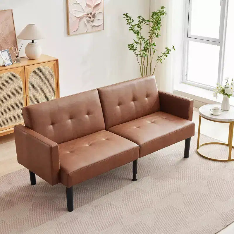 Divano futon convertibile moderno da 75'', divano futon imbottito in legno massello, divano a due posti regolabile in tessuto per soggiorno