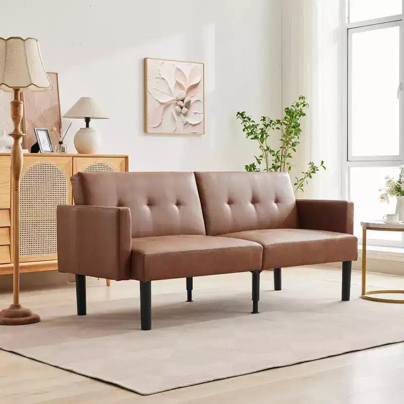 Divano futon convertibile moderno da 75'', divano futon imbottito in legno massello, divano a due posti regolabile in tessuto per soggiorno