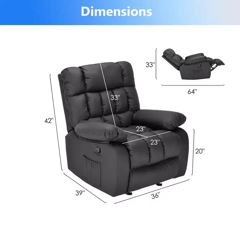 Poltrona reclinabile ergonomica MAYEERTY 110-160x, reclinazione regolabile, poggiapiedi, tasca laterale per soggiorno, nera