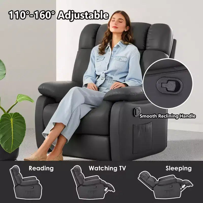 Poltrona reclinabile ergonomica MAYEERTY 110-160x, reclinazione regolabile, poggiapiedi, tasca laterale per soggiorno, nera