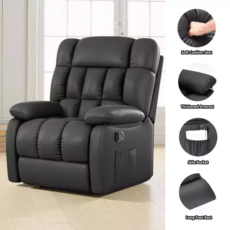Poltrona reclinabile ergonomica MAYEERTY 110-160x, reclinazione regolabile, poggiapiedi, tasca laterale per soggiorno, nera