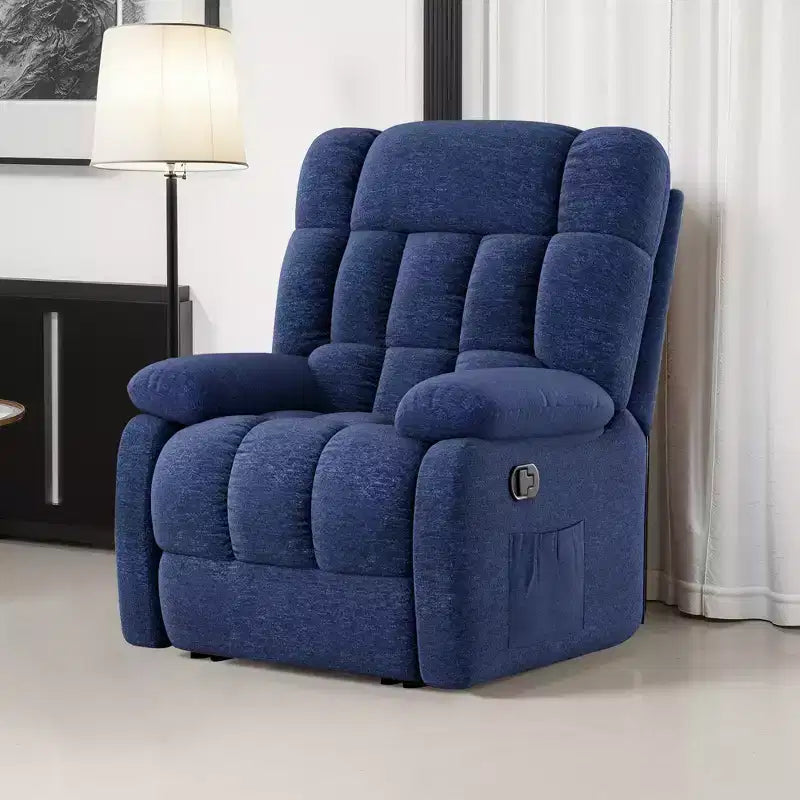 MAYEERTY Poltrona Reclinabile Ergonomica Reclinazione Regolabile 110-161x Poggiapiedi Tasca Laterale per Soggiorno Blu Scuro