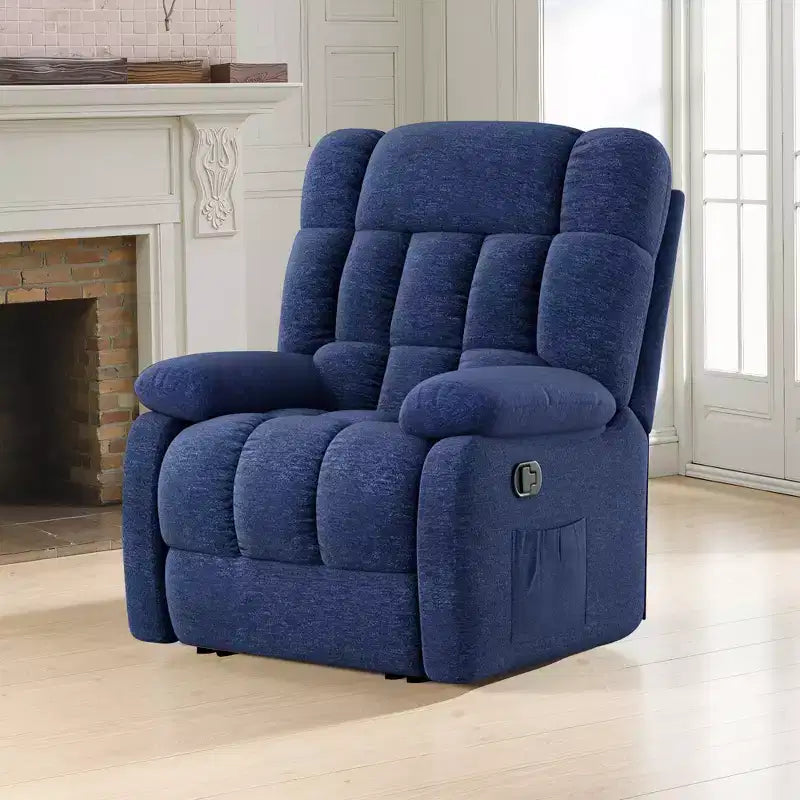 MAYEERTY Poltrona Reclinabile Ergonomica Reclinazione Regolabile 110-161x Poggiapiedi Tasca Laterale per Soggiorno Blu Scuro