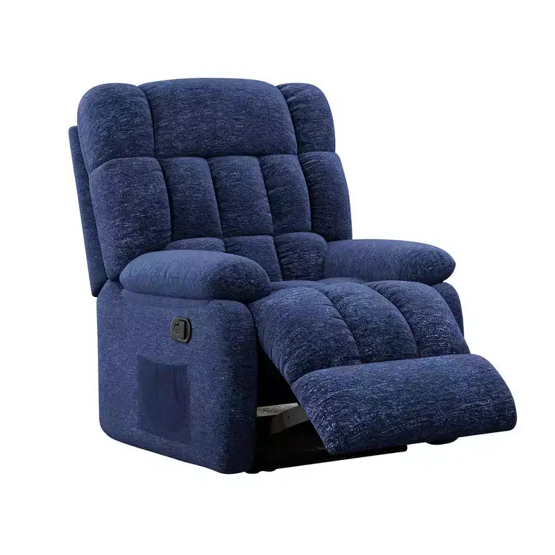 MAYEERTY Poltrona Reclinabile Ergonomica Reclinazione Regolabile 110-161x Poggiapiedi Tasca Laterale per Soggiorno Blu Scuro