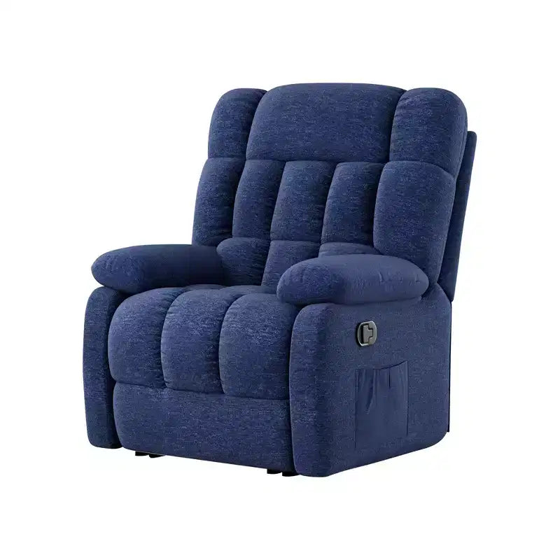 MAYEERTY Poltrona Reclinabile Ergonomica Reclinazione Regolabile 110-161x Poggiapiedi Tasca Laterale per Soggiorno Blu Scuro
