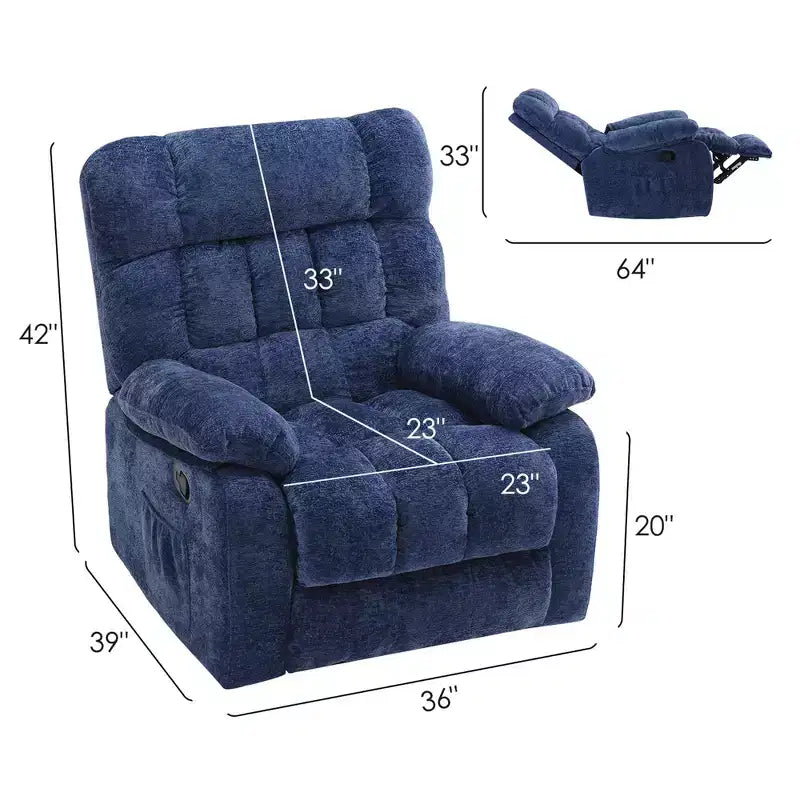 MAYEERTY Poltrona Reclinabile Ergonomica Reclinazione Regolabile 110-161x Poggiapiedi Tasca Laterale per Soggiorno Blu Scuro