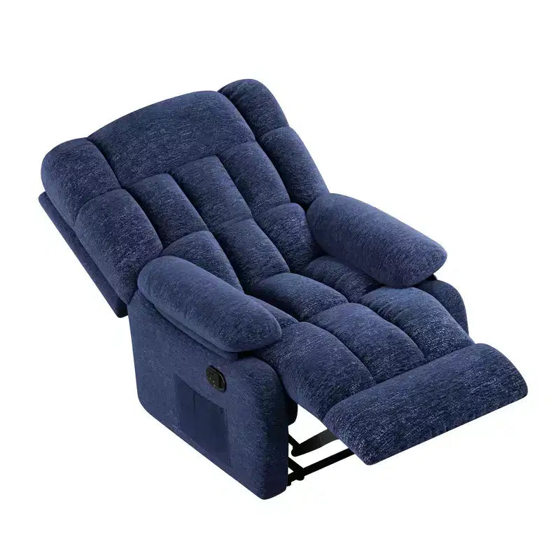 MAYEERTY Poltrona Reclinabile Ergonomica Reclinazione Regolabile 110-161x Poggiapiedi Tasca Laterale per Soggiorno Blu Scuro