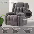 Poltrona reclinabile ergonomica MAYEERTY 110-160x, reclinazione regolabile, poggiapiedi, tasca laterale per soggiorno, grigio