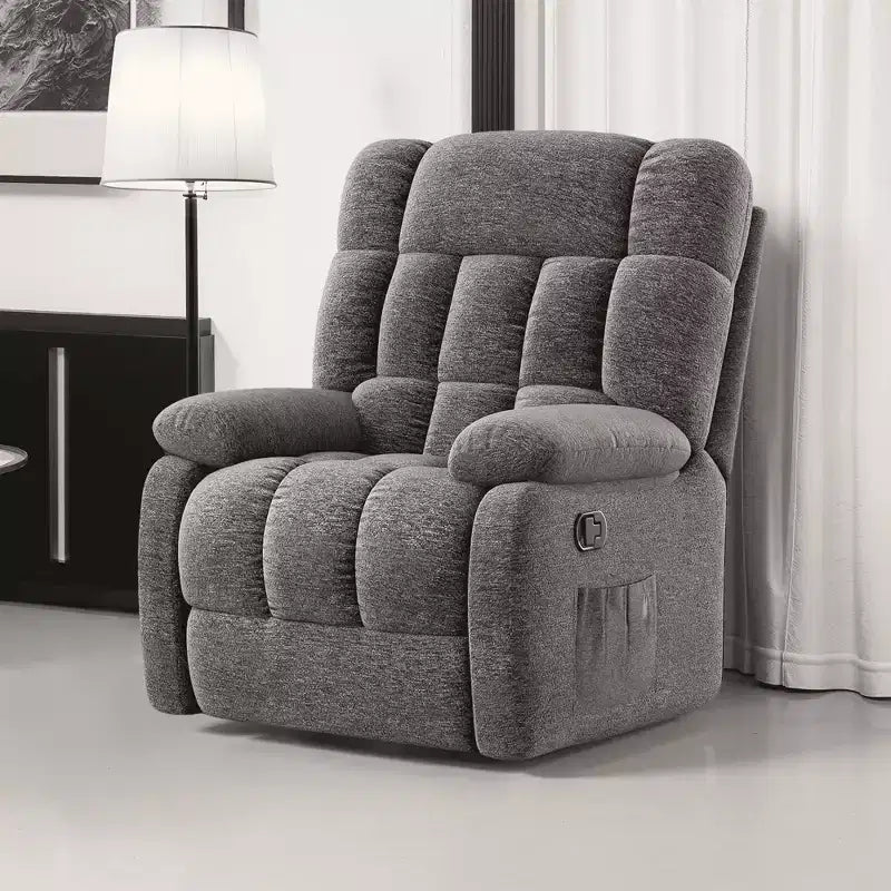 Poltrona reclinabile ergonomica MAYEERTY 110-160x, reclinazione regolabile, poggiapiedi, tasca laterale per soggiorno, grigio