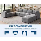 Divano sezionale modulare a L GustoWave, divano a 9 posti oversize con 2 pouf contenitori, divano letto moderno e confortevole in ciniglia con seduta profonda