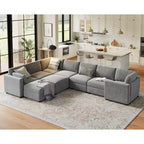 Divano sezionale modulare a L GustoWave, divano a 9 posti oversize con 2 pouf contenitori, divano letto moderno e confortevole in ciniglia con seduta profonda