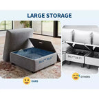 Divano sezionale modulare a L GustoWave, divano a 9 posti oversize con 2 pouf contenitori, divano letto moderno e confortevole in ciniglia con seduta profonda