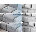 Divano sezionale modulare a L GustoWave, divano a 9 posti oversize con 2 pouf contenitori, divano letto moderno e confortevole in ciniglia con seduta profonda