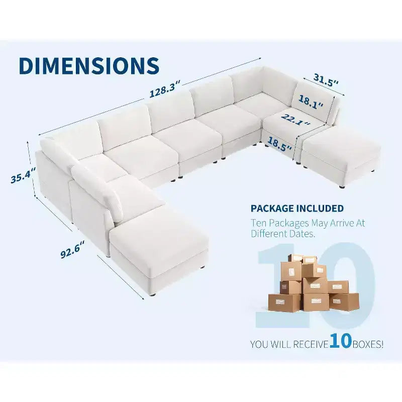 Divano sezionale modulare a L GustoWave, divano a 9 posti oversize con 2 pouf contenitori, divano letto moderno e confortevole in ciniglia con seduta profonda