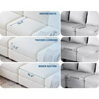 Divano sezionale modulare a L GustoWave, divano a 9 posti oversize con 2 pouf contenitori, divano letto moderno e confortevole in ciniglia con seduta profonda