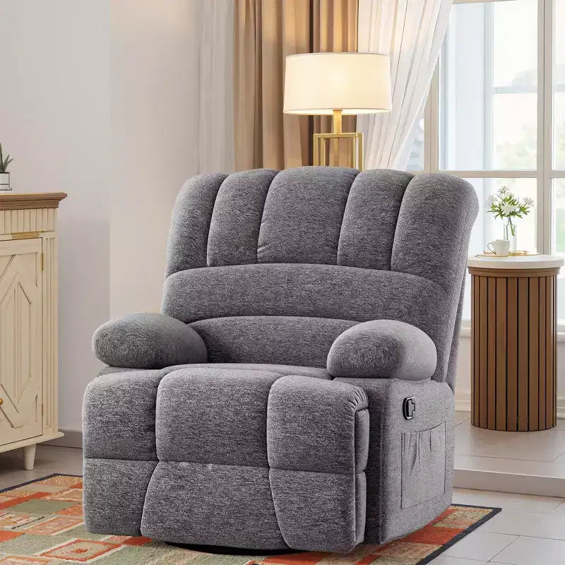 Poltrona reclinabile a dondolo girevole oversize MAYEERTY grigio scuro per adulti da soggiorno