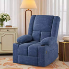 MAYEERTY Poltrona Reclinabile Elettrica Blu con Massaggio, Riscaldamento, Porte USB e Portabicchieri per il Comfort degli Anziani