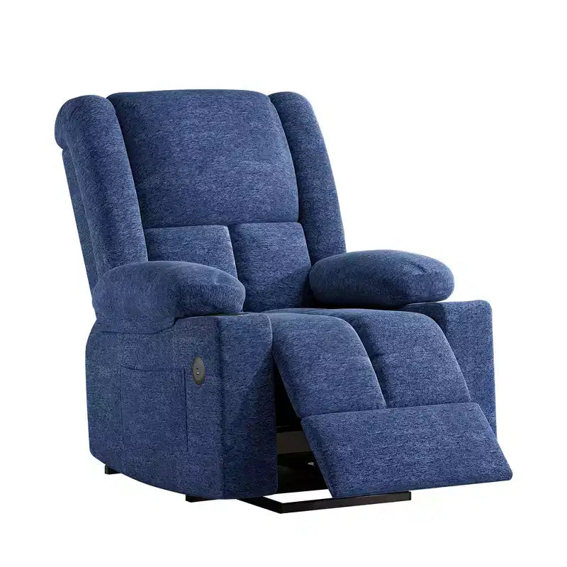 MAYEERTY Poltrona Reclinabile Elettrica Blu con Massaggio, Riscaldamento, Porte USB e Portabicchieri per il Comfort degli Anziani
