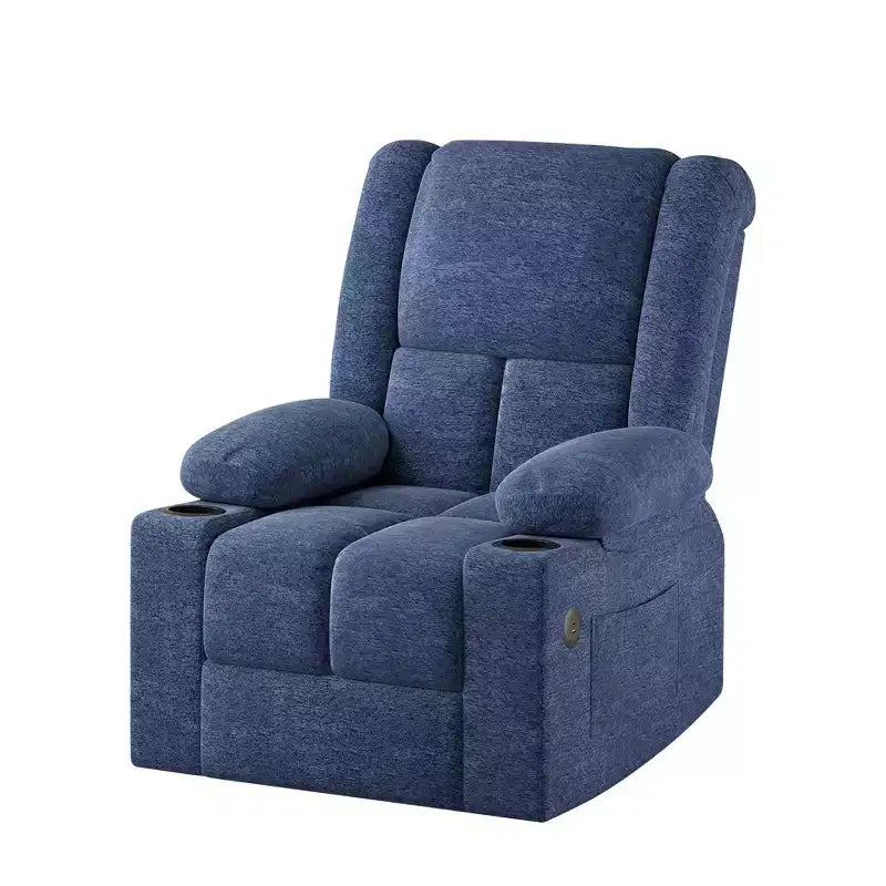 MAYEERTY Poltrona Reclinabile Elettrica Blu con Massaggio, Riscaldamento, Porte USB e Portabicchieri per il Comfort degli Anziani