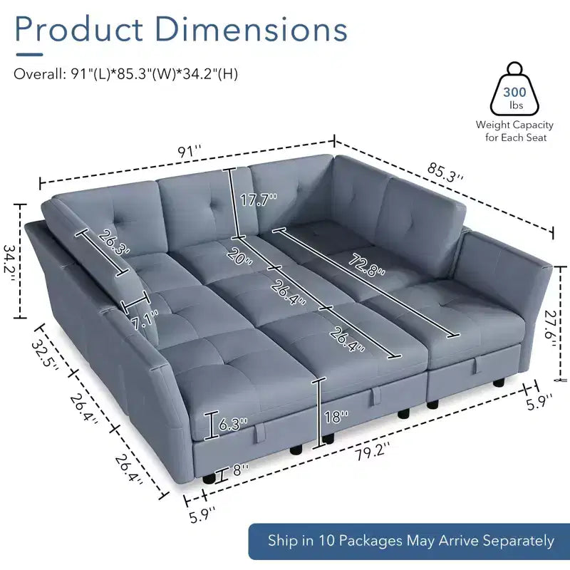 GustoWave Divano componibile a 9 posti, divano Cloud con seduta profonda e chaise longue reversibile, divano a L in ciniglia con contenitore