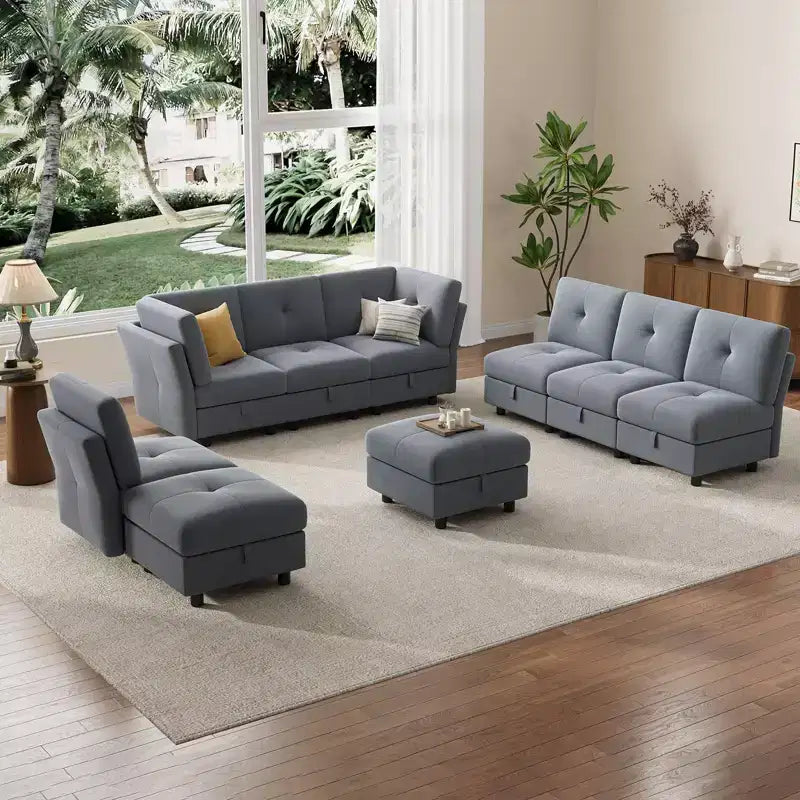 GustoWave Divano componibile a 9 posti, divano Cloud con seduta profonda e chaise longue reversibile, divano a L in ciniglia con contenitore