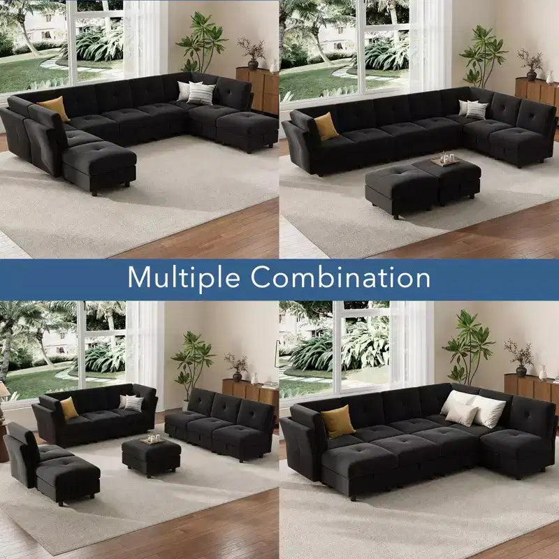GustoWave Divano componibile a 9 posti, divano Cloud con seduta profonda e chaise longue reversibile, divano a L in ciniglia con contenitore