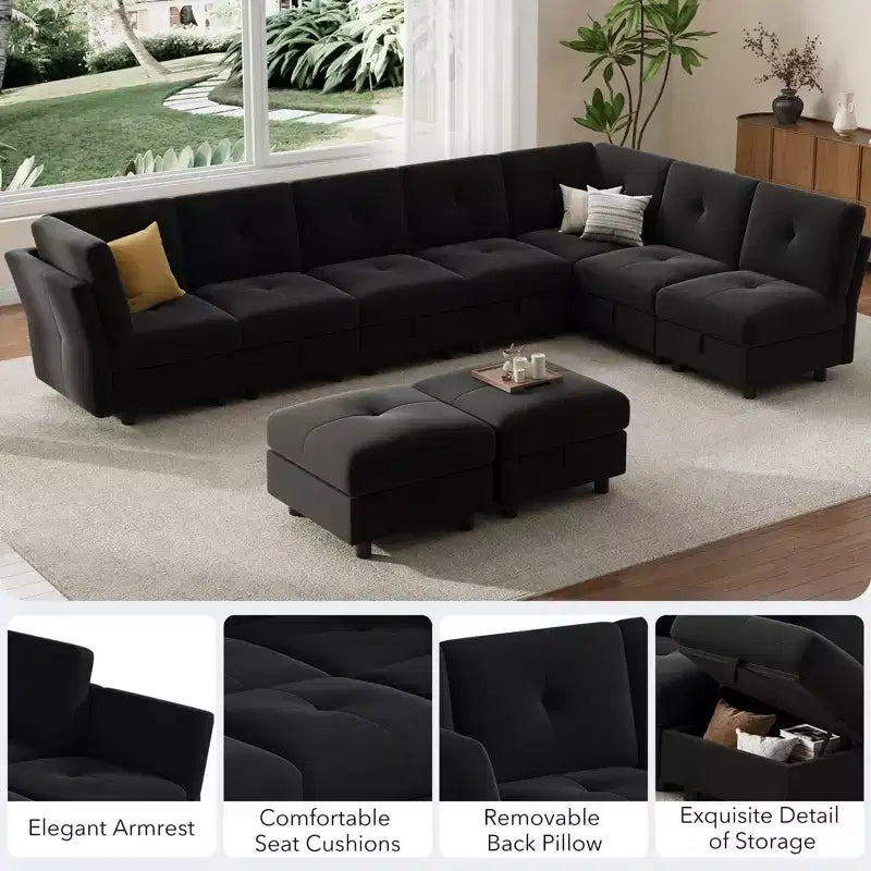 GustoWave Divano componibile a 9 posti, divano Cloud con seduta profonda e chaise longue reversibile, divano a L in ciniglia con contenitore