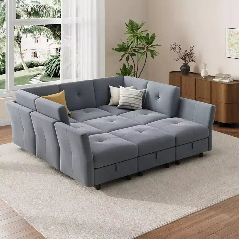 GustoWave Divano componibile a 9 posti, divano Cloud con seduta profonda e chaise longue reversibile, divano a L in ciniglia con contenitore