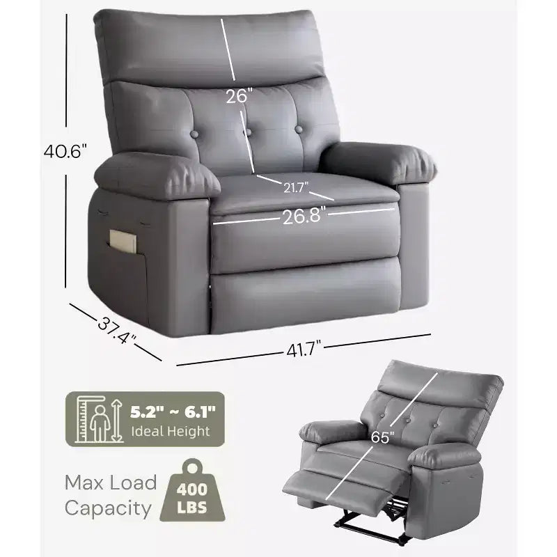 Poltrona reclinabile oversize in pelle, reclinabile manuale extra large, poltrona relax con braccioli e schienale comfort in spugna 1.5X per soggiorno, camera da letto