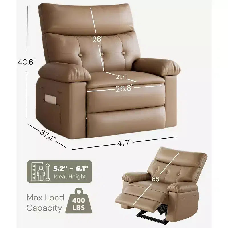 Poltrona reclinabile oversize in pelle, reclinabile manuale extra large, poltrona relax con braccioli e schienale comfort in spugna 1.5X per soggiorno, camera da letto