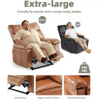 Poltrona reclinabile oversize in pelle, reclinabile manuale extra large, poltrona relax con braccioli e schienale comfort in spugna 1.5X per soggiorno, camera da letto