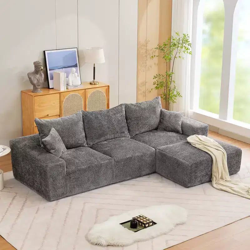 Divano sezionale modulare da 110" Divano a nuvola a L con chaise longue, divano in ciniglia con seduta profonda, nessun assemblaggio richiesto