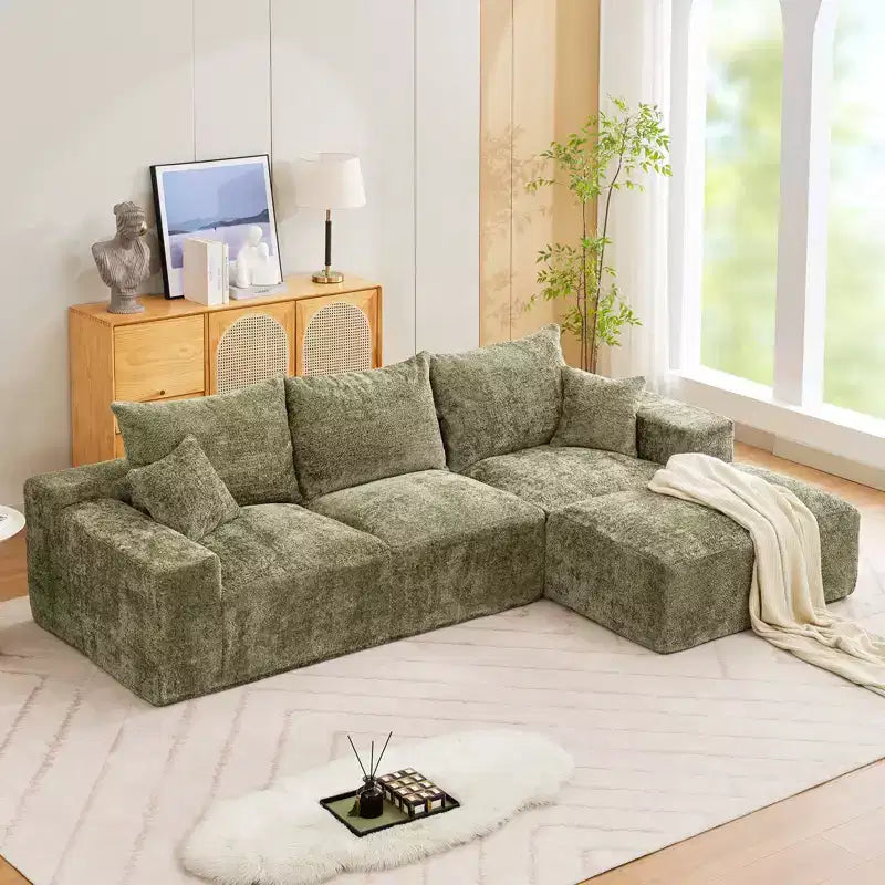 Divano sezionale modulare da 110" Divano a nuvola a L con chaise longue, divano in ciniglia con seduta profonda, nessun assemblaggio richiesto