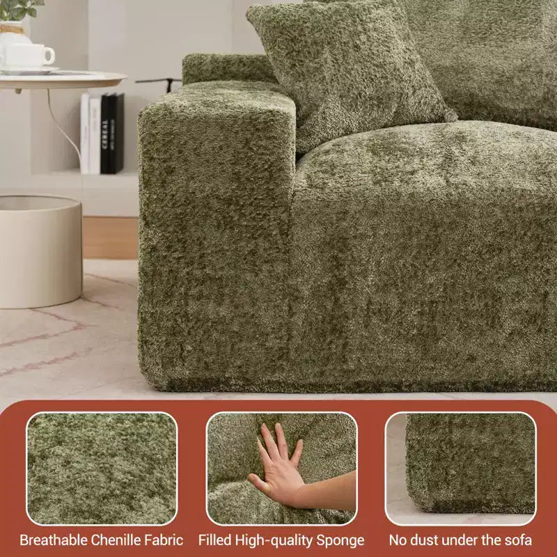 Divano sezionale modulare da 110" Divano a nuvola a L con chaise longue, divano in ciniglia con seduta profonda, nessun assemblaggio richiesto