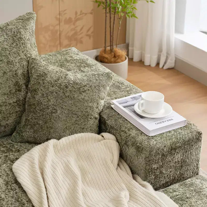 Divano sezionale modulare da 110" Divano a nuvola a L con chaise longue, divano in ciniglia con seduta profonda, nessun assemblaggio richiesto