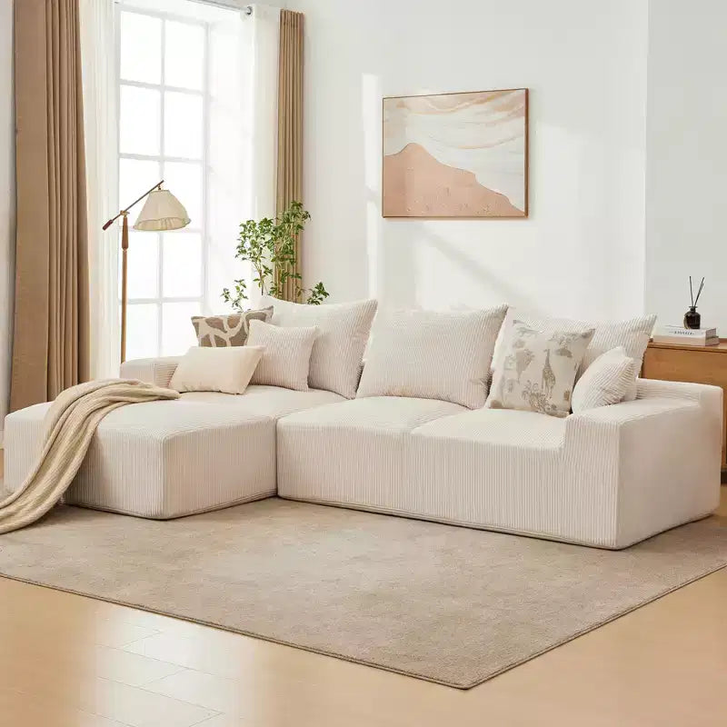 Divano sezionale modulare da 110" Divano a nuvola a L con chaise longue, divano in ciniglia con seduta profonda, nessun assemblaggio richiesto