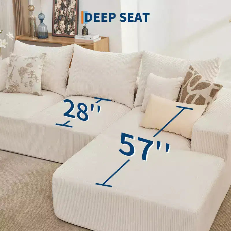Divano sezionale modulare da 110" Divano a nuvola a L con chaise longue, divano in ciniglia con seduta profonda, nessun assemblaggio richiesto