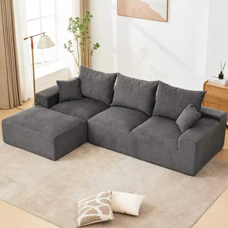 Divano sezionale modulare da 110" Divano a nuvola a L con chaise longue, divano in ciniglia con seduta profonda, nessun assemblaggio richiesto