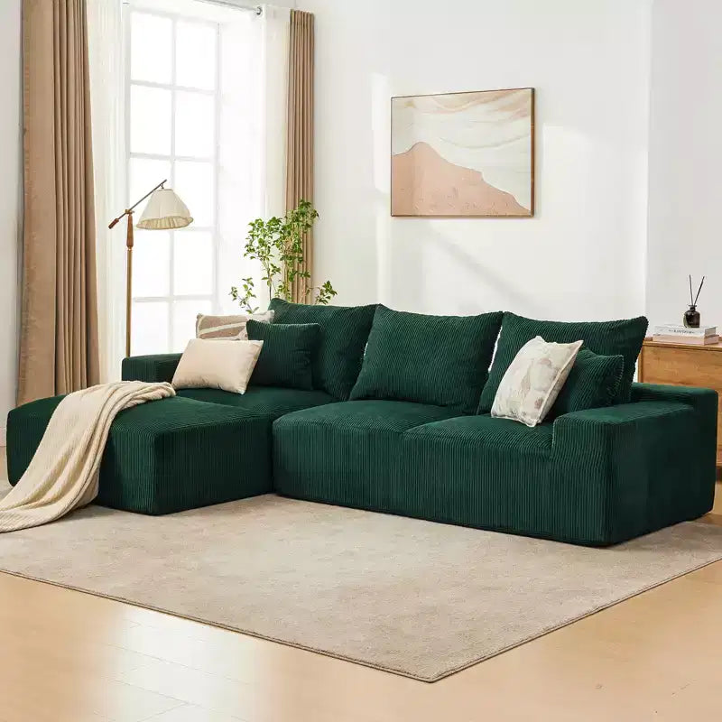 Divano sezionale modulare da 110" Divano a nuvola a L con chaise longue, divano in ciniglia con seduta profonda, nessun assemblaggio richiesto