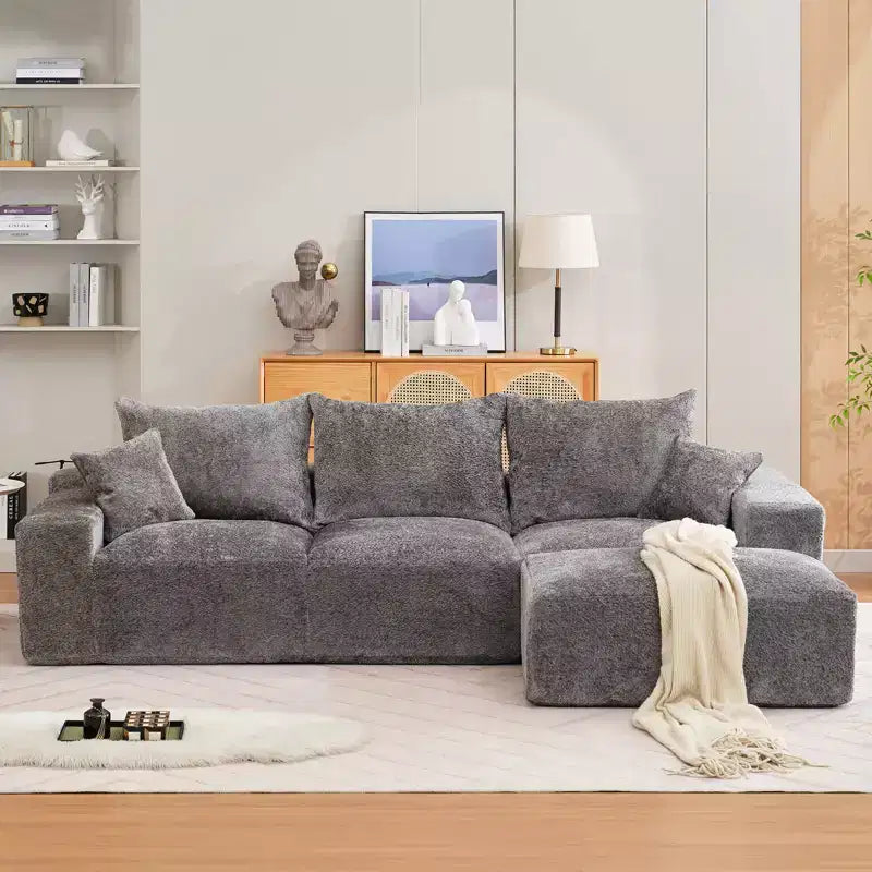 Divano sezionale modulare da 110" Divano a nuvola a L con chaise longue, divano in ciniglia con seduta profonda, nessun assemblaggio richiesto